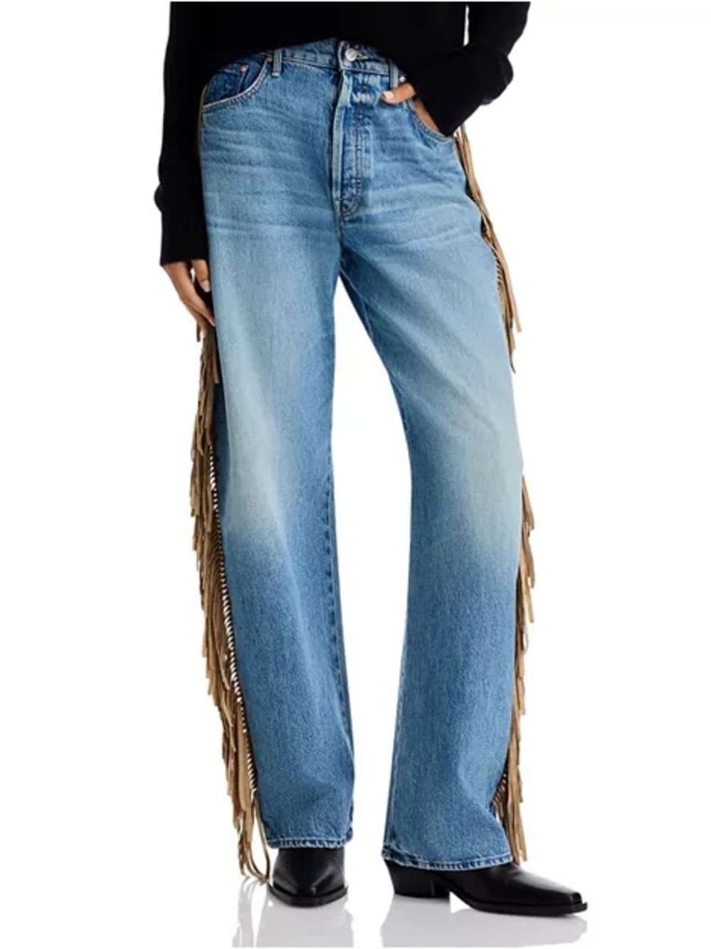 MOTHER The Fringe Halfpipe Button Sneak High Rise Jeans in Folk Star